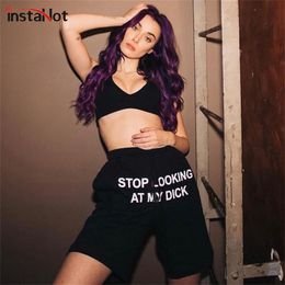 InstaHot Letter Printed Shorts Drawstring Elastic Waist Summer Jogging Loose Shorts Casual Streetwear Pocket Women Ladies 2020 LJ200820