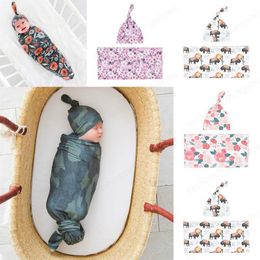 Newborn Baby Swaddle Blanket Hat 2 pcs Sleeping Bags Wrap INS Toddler Cartoon Flower Sleep Sacks Whale Cow Camouflage Photography Prop