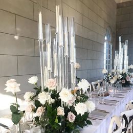 Modern wedding table centerpiece 10 arms clear crystal acrylic tube candelabra for sale used senyu623