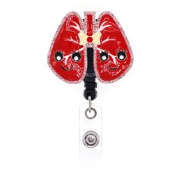 Cute Key Rings Pink Red Heart Brain Crystal Rhinestone Medical Doctor ID Badge Holder Retractable Reel For Decoration276z