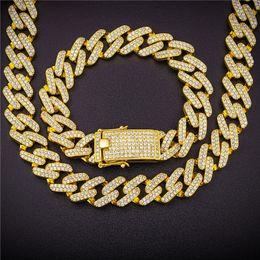 16-24inch 14mm Width Gold Silver Colors Micro Setting Clear CZ Stone Cuban Chains Necklaces Bracelet for Men Hip Hop Jewelry
