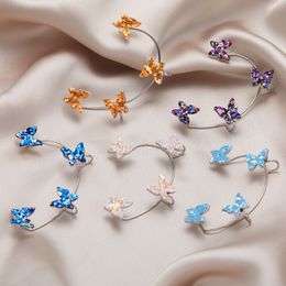 Fashion Colourful Butterfly Without Piercing Ear Cuff Earrings Shiny Animal Ear Clips Fake Cartilage Earring For Women Girls Gift