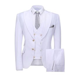 Hot Selling Groomsmen Peak Lapel Groom Tuxedos White Men Suits Wedding/Prom/Dinner Best Man Blazer ( Jacket+Pants+Tie+Vest ) K735