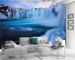 Romantic Landscape 3d Mural Wallpaper Beautiful Glacier Waterfall Scenery Digital Printing HD Decorative Beautiful Wallpaper