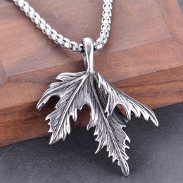 Antique Silver Retro Black Stainless Steel Female Male Sweater Chain Pendant Hip Hop Gothic Maple Leaf Necklace Pendants Jewellery For Men