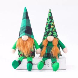 1PC St. Patrick Day Green Leaf Festival Long-legged Gingham Doll Irish Festival Forest Old Man Muppet Decoration