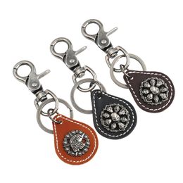 Punk jewelry style retro men's alloy skull cowhide keychain leather small gifts