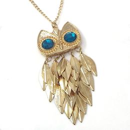 Fashion metal owl tassel leaves long necklace sweet sweater chain new accessories for women
