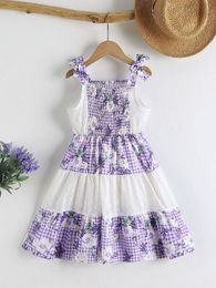 Toddler Girls Floral And Gingham Print Shirred Cami Dress SHE