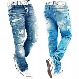 New Men'S Streetwear Ripped Skinny Jeans Distressed Destroyed Slim Fit Jeans Homme Hip Hop Broken Hole Stretch Biker Jeans Pants 201117