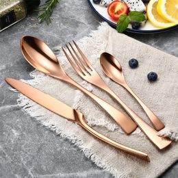 24Pcs/set Stainless Steel Rose Gold Cutlery Set Dinnerware Flatware Tableware Silverware Set Dinner Knife Fork Set Drop Shipping 201116