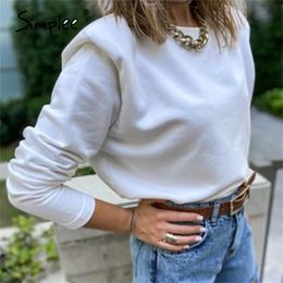 Simplee Leisure shoulder pad Sweatshirt women's Green long sleeve crew neck Pullover High street fashion Sweatershirt 201211