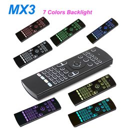 Venda quente 2.4g controle remoto MX3 7 cores backlight mini teclado sem fio e mouse de ar para a caixa de televisão Android