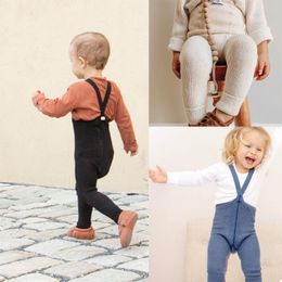 Baby Suspender Pants Ss Brand New Autumn Winter Boys Girls Solid Cute Overalls Toddler Knit Cotton Overalls Pants for Kids 201128