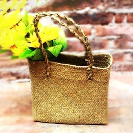 Woven Bag Seaweed Shoulder Bags Handmade Handbags For Summer Beach Shopping Retro Pastoral Tote Purses Sundries Organizer Storage