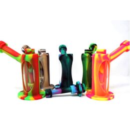 free bubbles NZ - Hookahs New silicone bong recycler 6inches dab rig glass percolator bubbler unique bongs water pipes free type