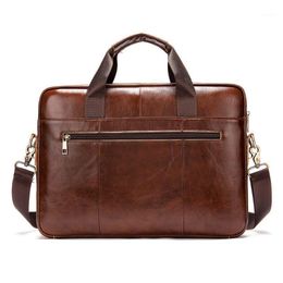 Briefcases Men's Genuine Leather Briefcase Business Cases Shoulder Messenger Laptop Bag Handbag C90E1
