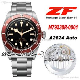 ZF 2016 Shield 41mm A2824 Automatic Mens Watch Red Bezel Black Dial Stainless Steel Bracelet Best Edition New Puretime PTTD C10