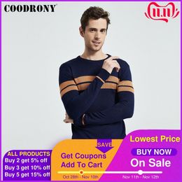 COODRONY Brand Sweater Men Casual Striped O-Neck Pull Homme Autumn Winter Cotton Pullover Men Jersey Hombre Knitwear Shirt C1006 201105