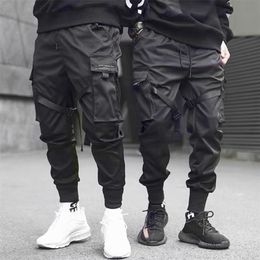 Harajuku Fashion Ribbons Harem Joggers Men's Cargo Pants Streetwear Casual Pockets Track Pants Male Hip Hop Trousers 220311