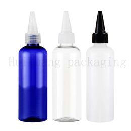 100pcs 100ml empty white clear blue plastic container with pointed mouth cap,,lotion bottles screw cap,cosmetic packaging