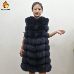 100% Imported Natural Real Fox Fur Vest Jacket Waistcoat Gilet Coats Women Sleeveless Winter Long Thick Warm Luxury Solid Color 201103