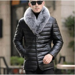 Men's leather eiderdown jacket puffer fox fur collar thick winter warm wear XY-003 201126