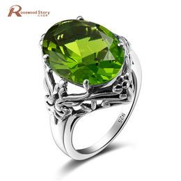 Female Geometric Created Peridot Cocktail Ring 925 Sterling Silver Vintage Wedding Rings For Women High Quality Fashion Jewellery