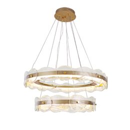 Fashionable Round LED Pendant Lights Contemporary Simple Luxury Metal Lighting Fixtures For Hotel Villa Model Room Bedroom Glass Lamp