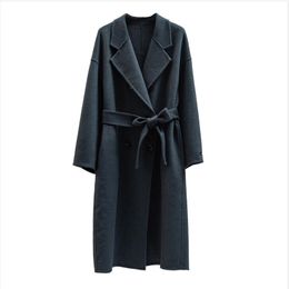 Autumn Winter wool coat Single breasted Maxi coat 210218