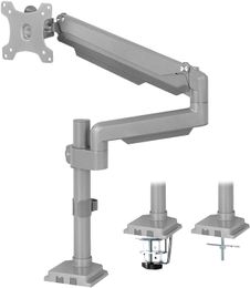 Premium Silver Aluminium Single Monitor Pneumatic Spring Arm, Adjustable Desk Mount Stand | Fits 1 Screen 17 to 32 inches (STAND-V101SV)