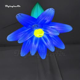 Dancing Party Flowers Blue Inflatable Artificial Flower 2m/3m Hanging Air Blow Up Flower Balloon With LED Light For Venue Ceiling Decoration