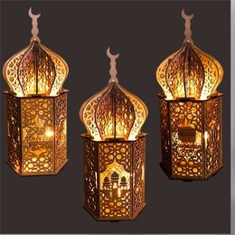 Islam Ramadan Decoración de madera Decoración de madera DIY Lighthouse Palace Ornaments Mubarak Eid Party Table Top Decoraciones
