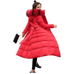 Coat Women New Autumn Winter Korean Fashion Red Grey Black 12 Colours Plus Size Loose Long Parka Feather Hooded Jacket CX945 201125
