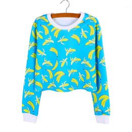 Women's Hoodies & Sweatshirts Wholesale- Autumn Arrival Banana Print Women Cropped Full Sleeve Casual Girls Clothes Western Fashion Ladies T