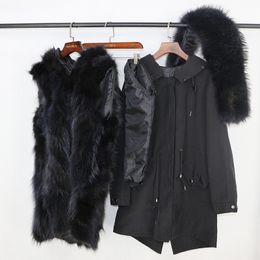 2020 Real Fur Coat Winter Jacket Women Long Parka Waterproof Big Natural Raccoon Fur Collar Hood Thick Warm Real Fox Fur Liner LJ201202