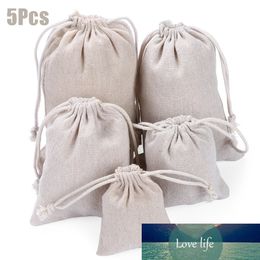 5Pcs Cotton Linen Bags Natural Resuable Jute Linen Drawstring Pouch Packaging Gift Bag Beans Beads Jewelry Storage Pouches 2020