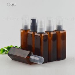 50pcs/lot 100ml brown empty treatment cream pump travel size container bottle,square lotion bottles for cosmetics packaging