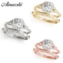 AINUOSHI 925 Sterling Silver White Gold Yellow Gold Rose Gold Color Round Cut 0.5ct Wedding Rings Women Halo Silver Bridal Rings Y200106