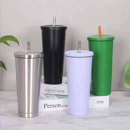 750ml Large Capacity Straw Cup Stainless Steel Coffee Cup Insulated Cup Water Bottle Wine Tumblers Mugs 7 Designs BK31