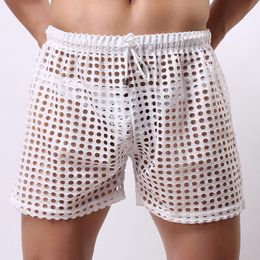 Mens Sleepwear Shorts Big Mesh Honeycomb Net Men's Home Pajamas Shorts Sexy Nylon Sleep Bottom Mens Sheer Pajamas1214O