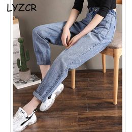 LYZCR Denim Boyfriend Jeans Women Loose High Waist Women's Jeans Boyfriends Ankle Length Ladies Jeans Pants Straight 201105