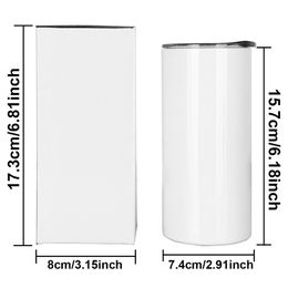 15oz Sublimation Tumblers With Straw White Blank Stainless Steel Water Bottles Double Insulated Cups Mugs Straight