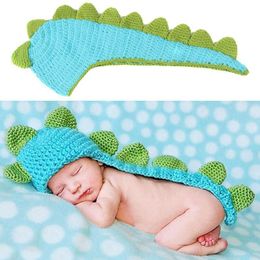 Cute Baby Boys Girls Newborn Photography Props Dinosaur Pattern Infant Toddler Handmade Knitted Cap Kids Photo Props Clothes