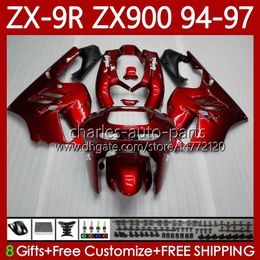 Bodywork Kit For KAWASAKI NINJA ZX-9R ZX900 ZX 9R 9 R 900 CC 1994-1997 Bodys 100No.4 ZX9 R 900CC ZX-900 ZX9R 94 95 96 97 ZX900C 1994 1995 1996 1997 OEM Fairing glossy red blk