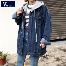 Vangull Fashion Hooded Oversized Denim Jackets Women Autumn Vintage Long Sleeve Denim Coats Ladies Harajuku Tops Women New 201017