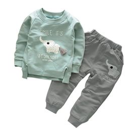 2Pcs/Set Baby Long Sleeve Warm Cotton Character Pullover T-Shirt+Pant Kid Girl Boy Outfits new 201031