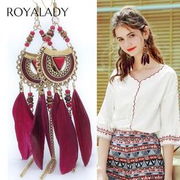 Dangle & Chandelier Bohemian Long Tassel Feather Drop Earrings Vintage Ethnic Red Blue Fringe Statement Women Earring Female Jewelry1