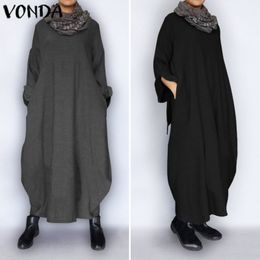 Winter Sweatshirts Dress Women Robe VONDA 2020 Casual Muslim Sundress Casual Long Sleeve Maxi Long Dress Plus Size Vestidos Y0118