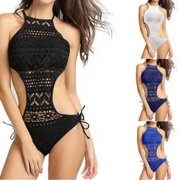 Women Swimwear BodySuit Solid Strappy Bandge Hollow Out One Piece Bikini Swimsuit Bathing Suits Swimming Costume Bikini Monikini T200708